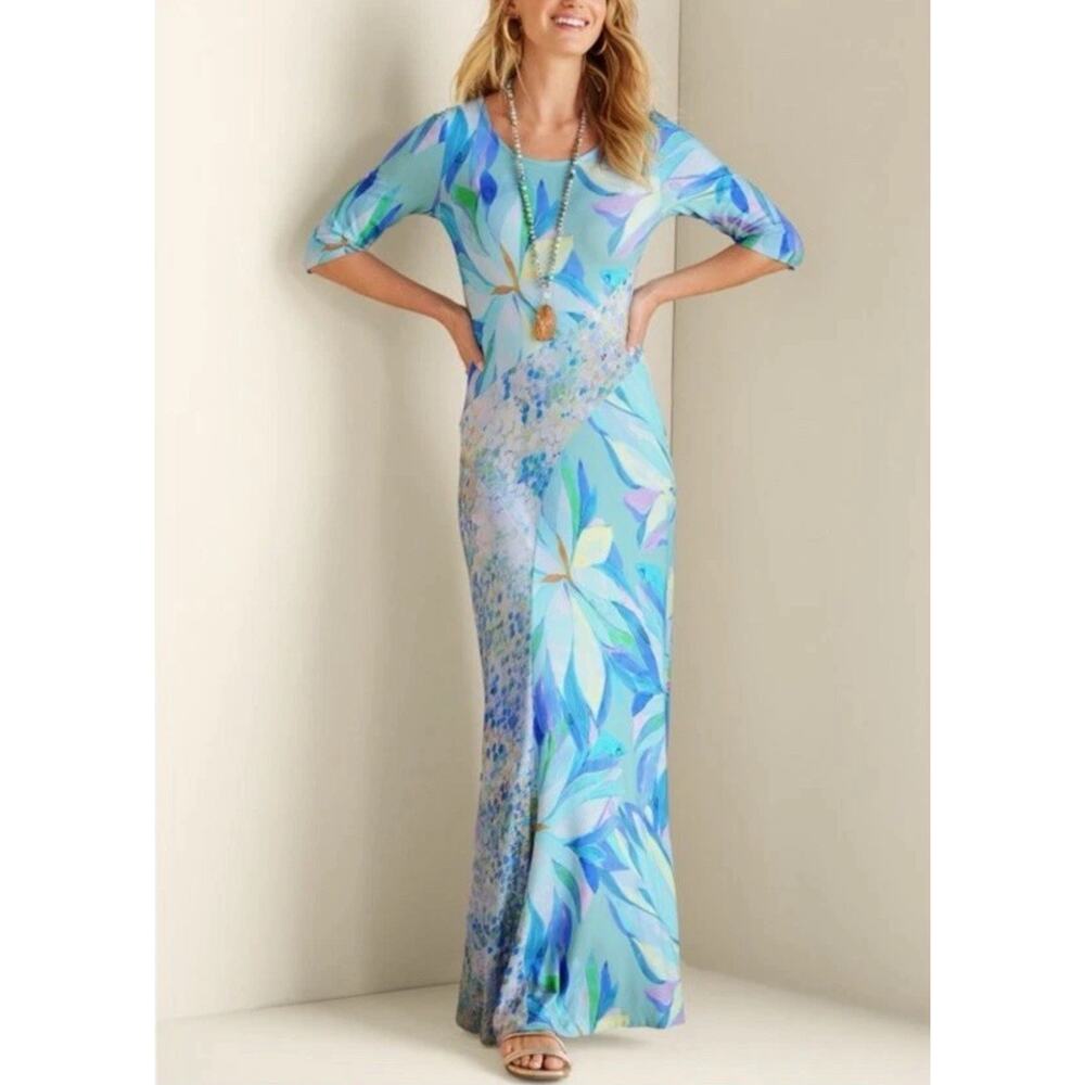 SOFT SURROUNDINGS Stella Painterly Blue Floral Maxi Dress Sz 1X 18W/20W NWT
